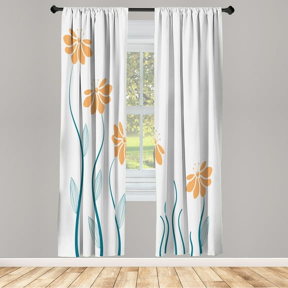 Ambesonne Flower Curtains, Floral Petals Geometric Art, Pair of 28"x63", White Amber