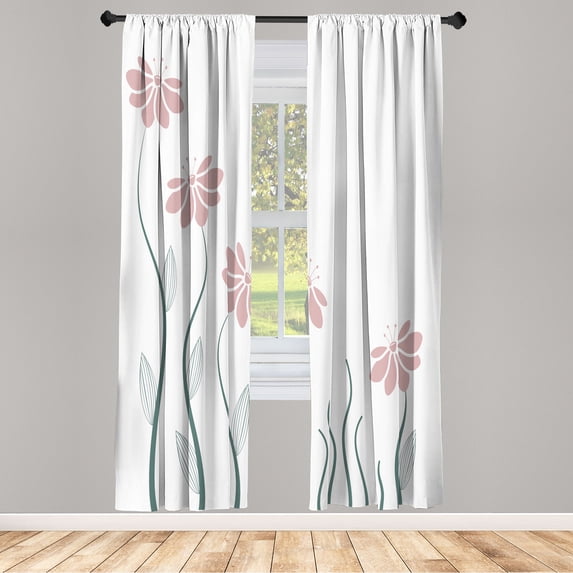 Ambesonne Flower Curtains, Floral Petals Geometric Art, Pair of 28"x84", Ivory