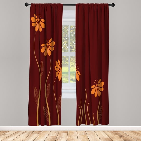 Ambesonne Flower Curtains, Floral Petals Geometric Art, Pair of 28"x84", Redwood