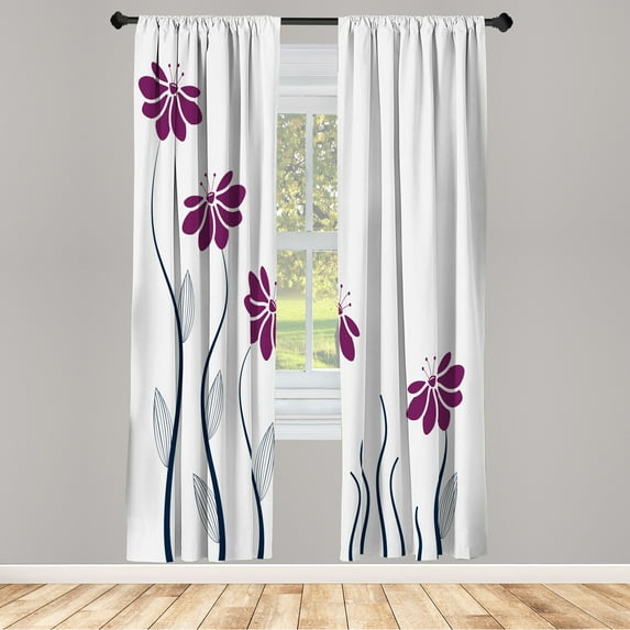 Ambesonne Flower Curtains, Floral Petals Geometric Art, Pair of 28"x84", White Eggplant