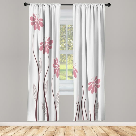 Ambesonne Flower Curtains, Floral Petals Geometric Art, Pair of 28"x84", White Rose