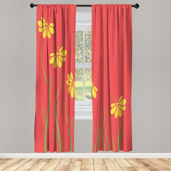 Ambesonne Flower Curtains, Floral Petals Geometric Art, Pair of 28"x95", Coral