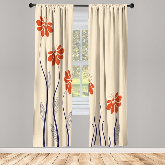 Ambesonne Flower Curtains, Floral Petals Geometric Art, Pair of 28"x95", Cream Orange