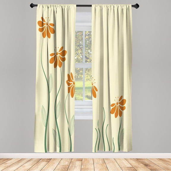 Ambesonne Flower Curtains, Floral Petals Geometric Art, Pair of 28"x95", Dark Orange