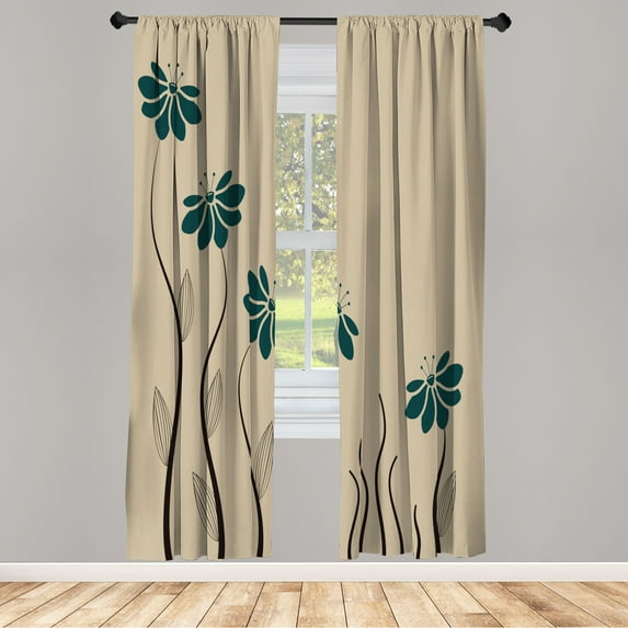 Ambesonne Flower Curtains, Floral Petals Geometric Art, Pair of 28"x95", Fern Green