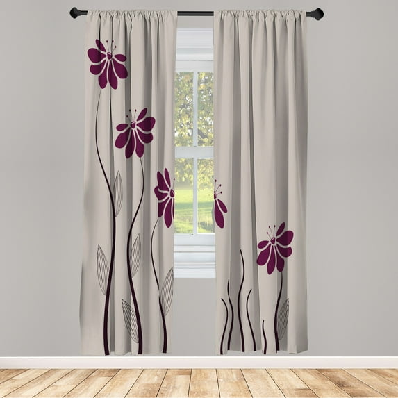 Ambesonne Flower Curtains, Floral Petals Geometric Art, Pair of 28"x95", Grey Eggplant