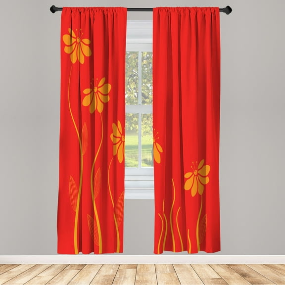 Ambesonne Flower Curtains, Floral Petals Geometric Art, Pair of 28"x95", Orange