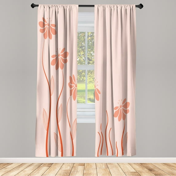 Ambesonne Flower Curtains, Floral Petals Geometric Art, Pair of 28"x95", Rose Peach
