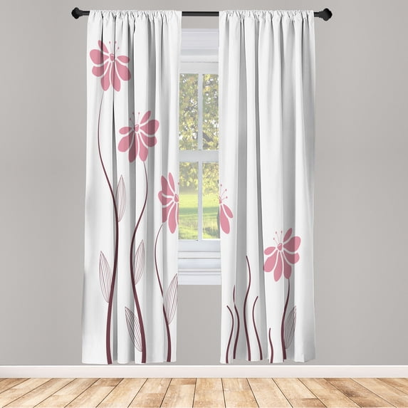 Ambesonne Flower Curtains, Floral Petals Geometric Art, Pair of 28"x95", White Rose