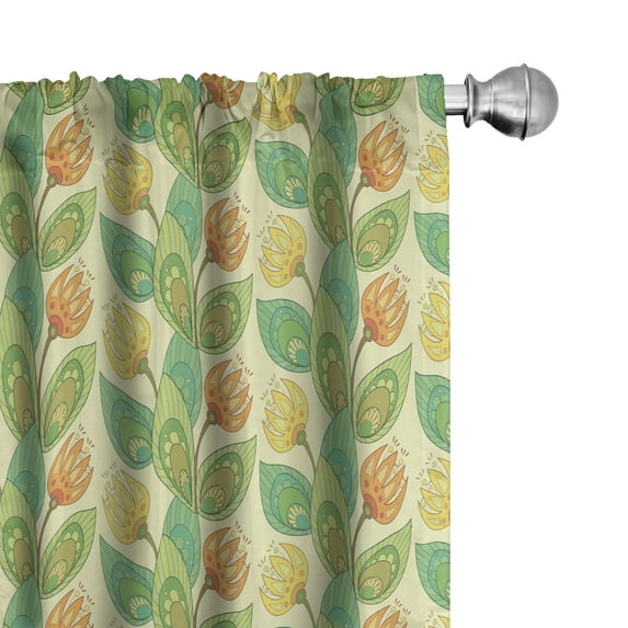 Ambesonne Flower Curtains, Hand Drawn Branches, Pair of 28"x95", Multicolor