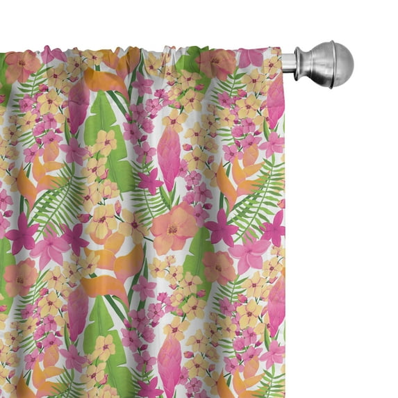 Ambesonne Flower Curtains, Hawaiian Jungle Flora, Pair of 28"x63", Multicolor