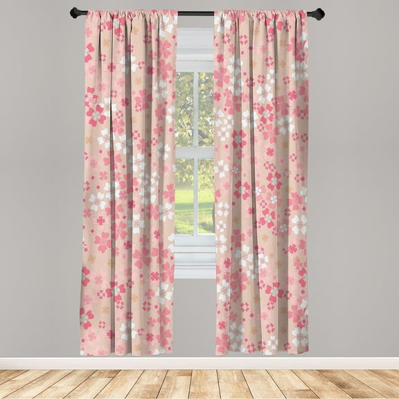 Ambesonne Flower Curtains, Lilac Blossoms in Spring Art, Pair of 28"x63", Champagne White