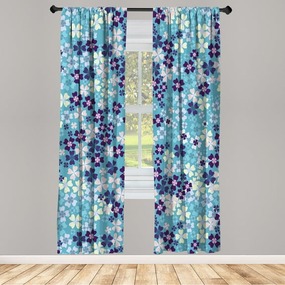 Ambesonne Flower Curtains, Lilac Blossoms in Spring Art, Pair of 28"x63", Deep Sky Blue