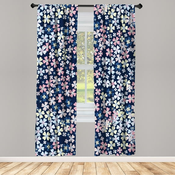 Ambesonne Flower Curtains, Lilac Blossoms in Spring Art, Pair of 28"x63", Night Blue
