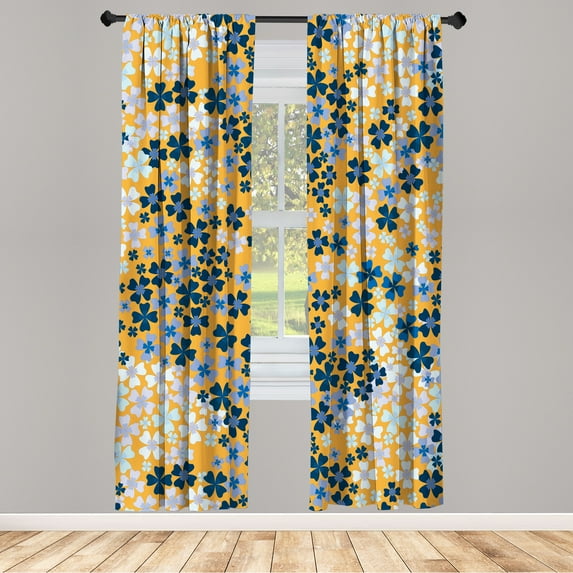 Ambesonne Flower Curtains, Lilac Blossoms in Spring Art, Pair of 28"x95", Dark Sky Blue