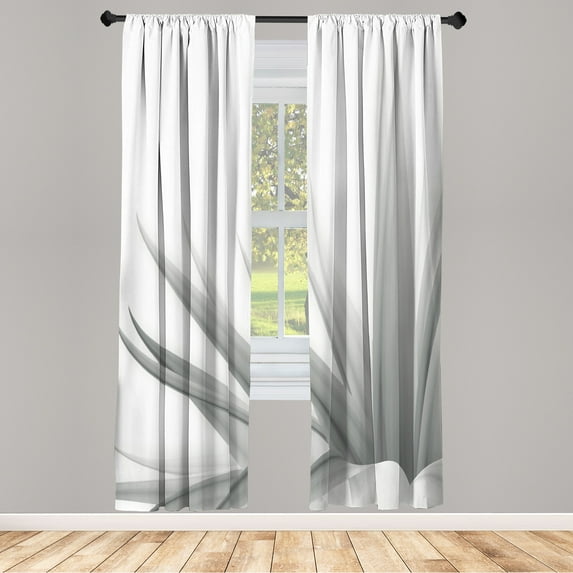 Ambesonne Flower Curtains, Ombre Leaves Watercolor Art, Pair of 28"x63", Pale Grey