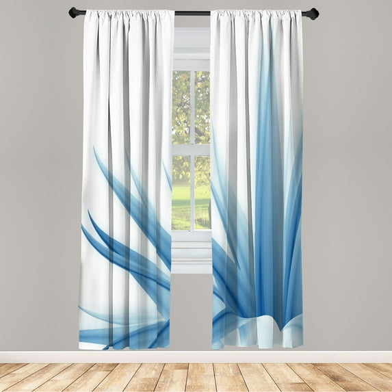 Ambesonne Flower Curtains, Ombre Leaves Watercolor Art, Pair of 28"x84", Pale Blue