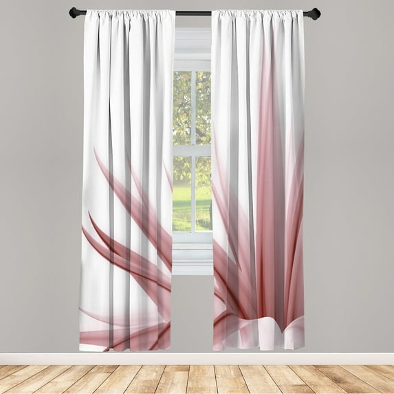 Ambesonne Flower Curtains, Ombre Leaves Watercolor Art, Pair of 28"x84", Pale Pink