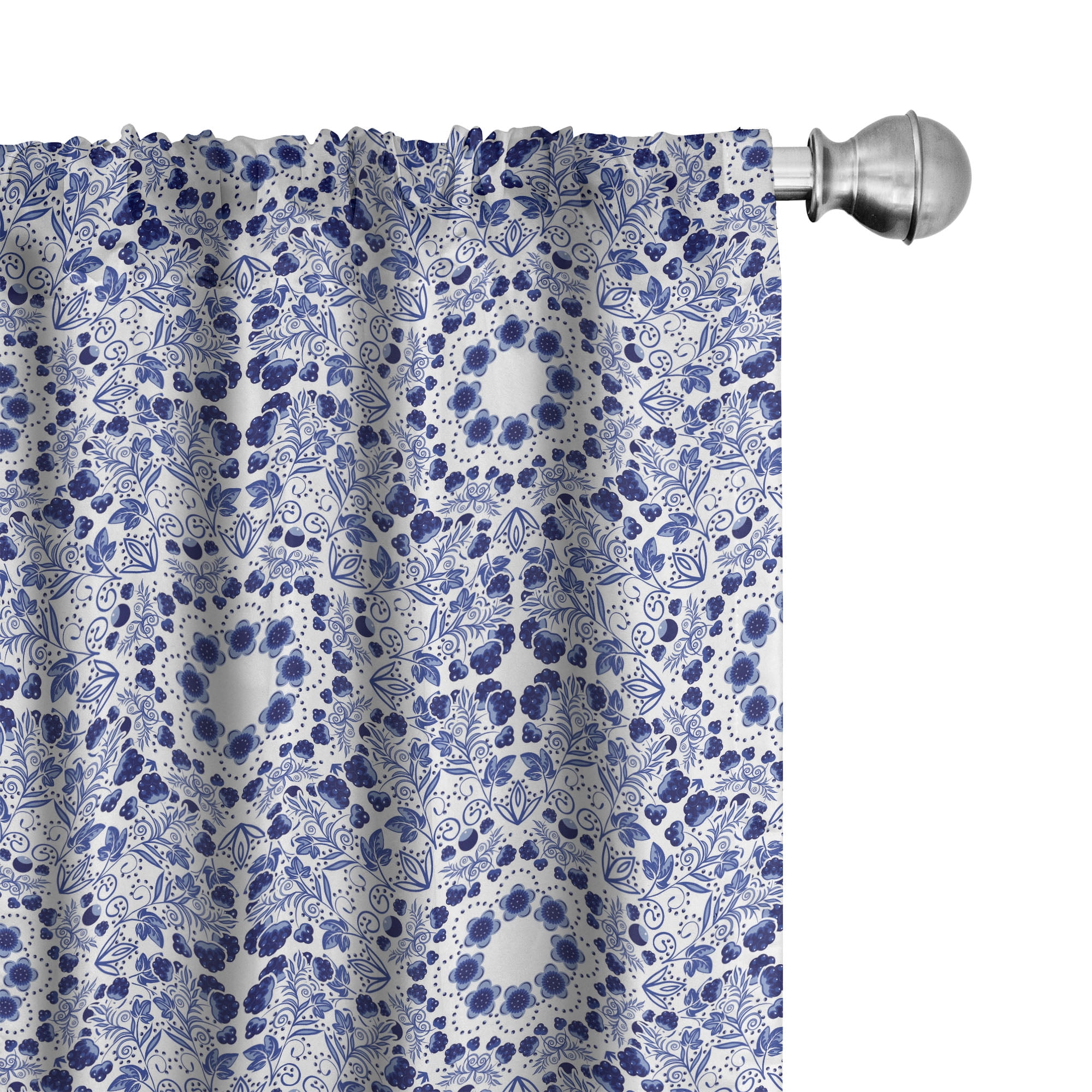 Blue Oriental Boho Polyester Room-Darkening Curtain Panels, 28" x 63"