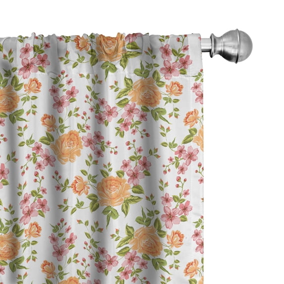 Ambesonne Flower Curtains, Peony Poppy Bridal Theme, Pair of 28"x84", Pale Orange Green Rose