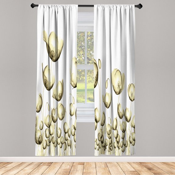 Ambesonne Flower Curtains, Poppy Flowers Windy Day Art, Pair of 28"x84", Cream