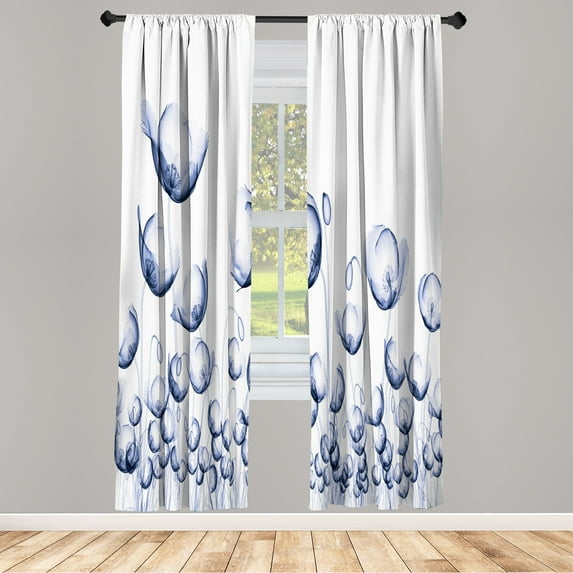 Ambesonne Flower Curtains, Poppy Flowers Windy Day Art, Pair of 28"x84", Navy Blue