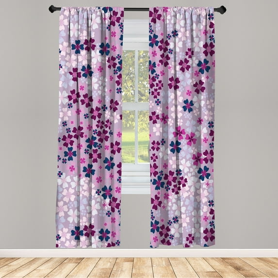 Ambesonne Flower Curtains, Spring Romance Lilac Floral, Pair of 28"x63", Pale Lilac