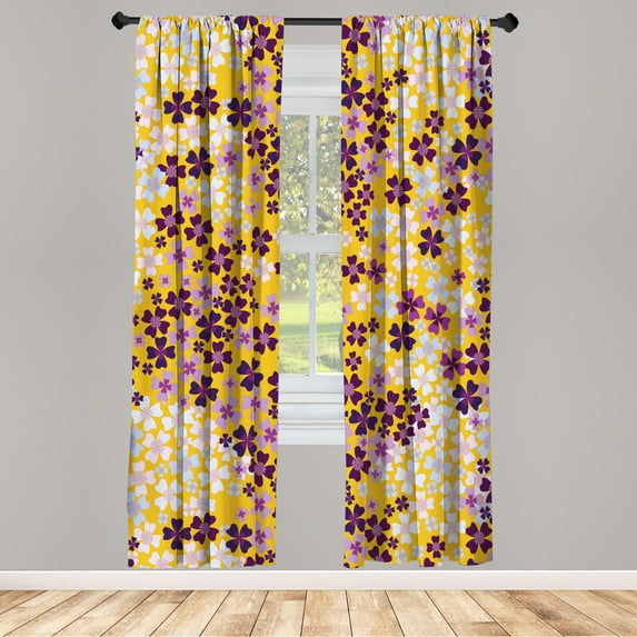 Ambesonne Flower Curtains, Spring Romance Lilac Floral, Pair of 28"x63", Purple Rose