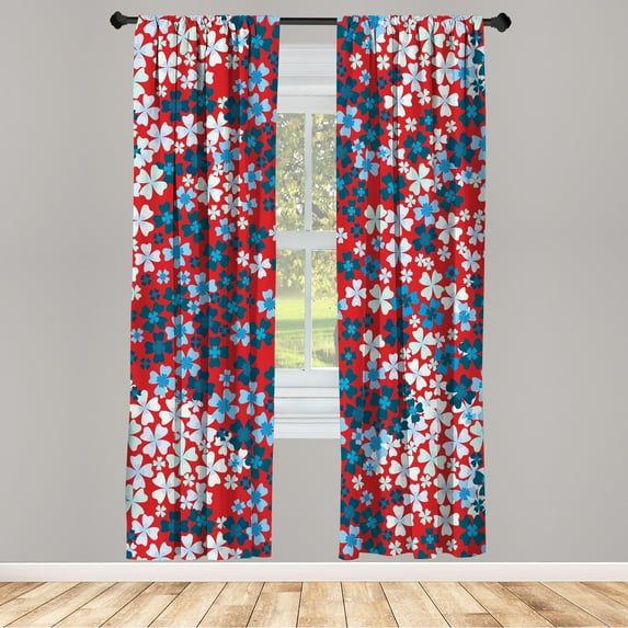 Ambesonne Flower Curtains, Spring Romance Lilac Floral, Pair of 28"x84", Red
