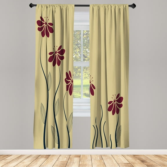 Ambesonne Flower Curtains, Striped Leaves Print Modern, Pair of 28"x63", Khaki Redwood