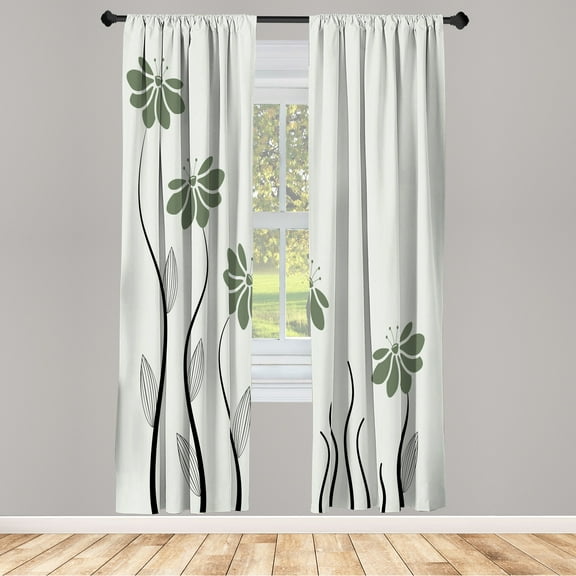 Ambesonne Flower Curtains, Striped Leaves Print Modern, Pair of 28"x63", Pale Green