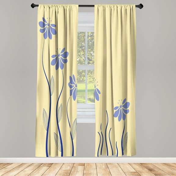 Ambesonne Flower Curtains, Striped Leaves Print Modern, Pair of 28"x63", Pale Yellow