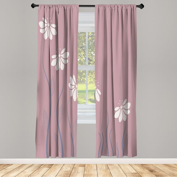 Ambesonne Flower Curtains, Striped Leaves Print Modern, Pair of 28"x63", White