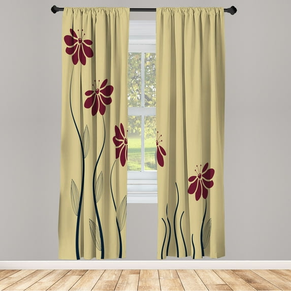 Ambesonne Flower Curtains, Striped Leaves Print Modern, Pair of 28"x84", Khaki Redwood