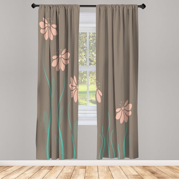 Ambesonne Flower Curtains, Striped Leaves Print Modern, Pair of 28"x95", Sepia