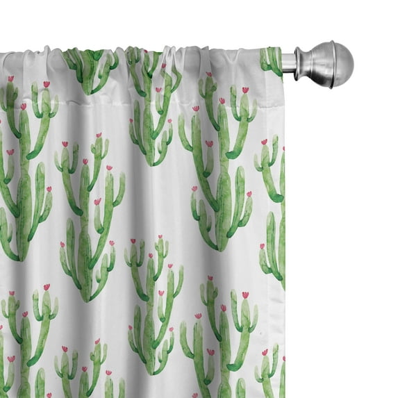 Ambesonne Flower Curtains, Watercolor Cactus Plant, Pair of 28"x95", Fern Green Pink