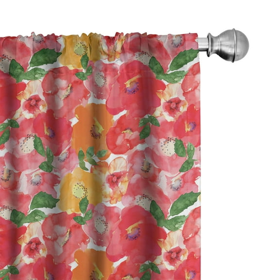 Ambesonne Flower Curtains, Watercolor Style Floral, Pair of 28"x95", Red and Orange