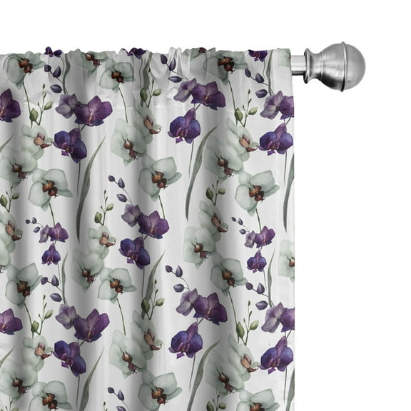 Ambesonne Flower Curtains, Wild Orchid Bloom, Pair of 28"x95", Purple White