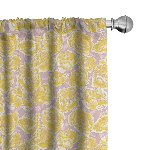 Ambesonne Flower Curtains, Yellow Roses Blooming, Pair of 28"x84", Yellow Blush