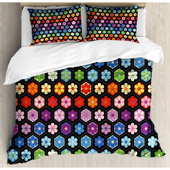 Ambesonne Flower Duvet Cover Set, Colorful Daisy Blooms, 2-Calking, Multicolor