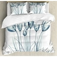 thumbnail image 1 of Ambesonne Flower Duvet Cover Set, Tulips with Solar Effect, 2-Calking, Dark Petrol Blue White, 1 of 7