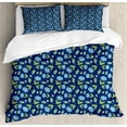 thumbnail image 1 of Ambesonne Flower Duvet Cover Sets, Abstract Dotted Night Art, 2-Queen, Night Blue and Lime Green, 1 of 3