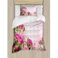 thumbnail image 1 of Ambesonne Flower Duvet Cover Sets, Spring Season Roses Buds, 2-Twin, Pink and Green, 1 of 3