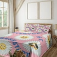 thumbnail image 1 of Ambesonne Flower Emoji Fitted & Top Sheet Set with Shams, Chill Summer Fun Art, Pale Pink Mustard White, 1 of 5
