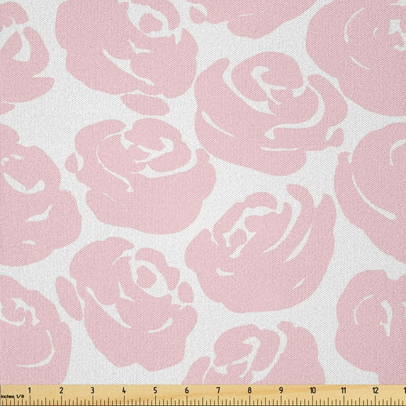 Ambesonne Flower Fabric by the Yard Microfiber, Floral Simplicity Rose Art, 5 Yards, Rose White