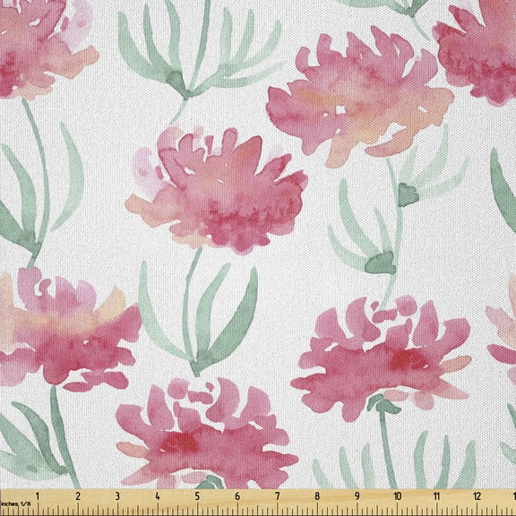 Ambesonne Flower Fabric by the Yard Microfiber, Fresh Blossoms Pastel, 2 Yards, Pink and Mint Green