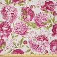 thumbnail image 1 of Ambesonne Flower Fabric by the Yard Microfiber, Peonies and Leaf Floral, 5 Yards, Pink White Olive Green, 1 of 2
