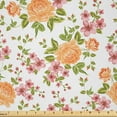 thumbnail image 1 of Ambesonne Flower Fabric by the Yard Microfiber, Peony Poppy Bridal Theme, 2 Yards, Pale Orange Green Rose, 1 of 1