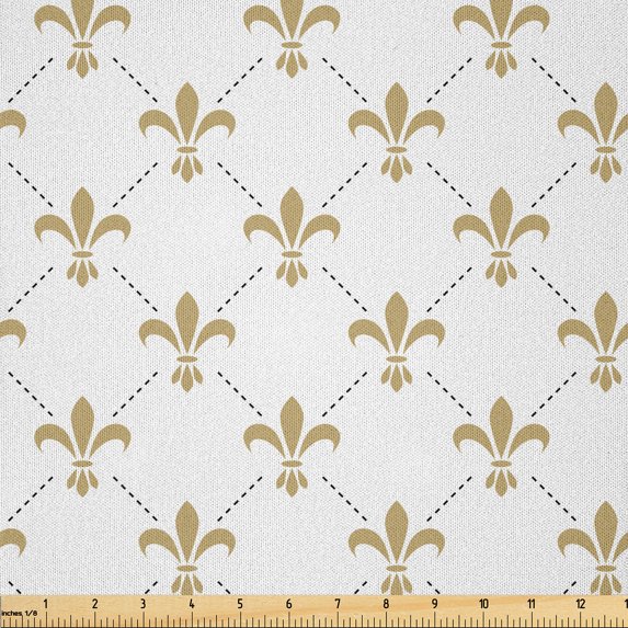 Ambesonne Flower Fabric by the Yard Microfiber, Vintage Style Lilies, 5 Yards, Yellow and White