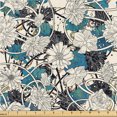 thumbnail image 1 of Ambesonne Flower Fabric by the Yard Upholstery, Abstract Floral Ornaments, 3 Yards, Champagne and Dark Turquoise, 1 of 5
